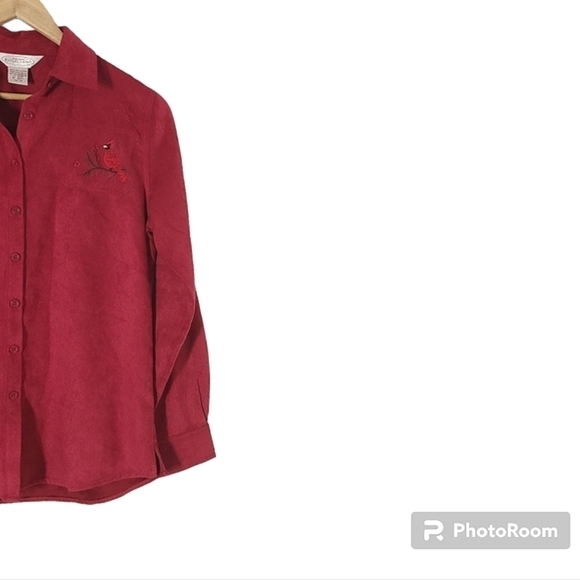 Northern Reflections Red Embroided Suede Button Down Shirt Shacket Size XS - Picture 7 of 16